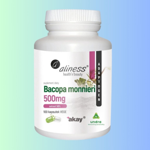 Aliness Bacopa monnieri Medicaline 100 kapsułek VEGE - wspiera pamięć i koncentrację Aliness Bacopa monnieri Medicaline 100 kapsułek VEGE - wspiera pamięć i koncentrację