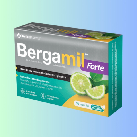 Bergamil Forte - prawidłowy poziom cholesterolu i glukozy, Xenico Pharma, 30 kapsułek VEGE Bergamil Forte - prawidłowy poziom cholesterolu i glukozy, Xenico Pharma, 30 kapsułek VEGE