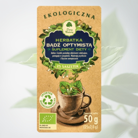 Herbatka Bądź Optymistą 25 saszetek - ziołowa mieszanka wspierająca pozytywne myślenie Herbatka Bądź Optymistą 25 saszetek - ziołowa mieszanka wspierająca pozytywne myślenie