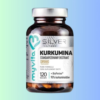 Silver Kurkumina Myvita - Silny Ekstrakt Kurkumy Wspierający Zdrowie Stawów i Przeciwzapalne, 120 kapsułek