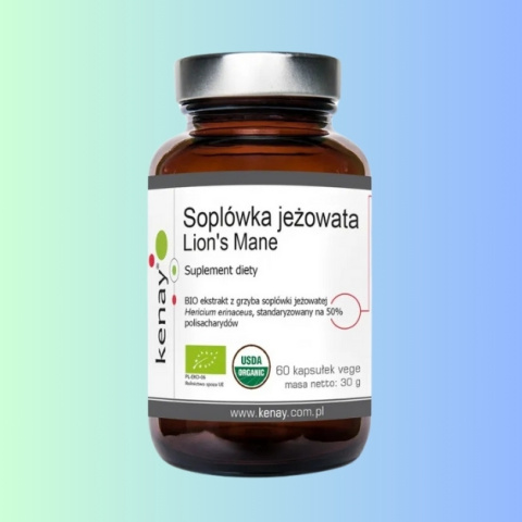 Soplówka Jeżowata Lion's Mane Kenay 60 kapsułek - wsparcie dla pamięci i koncentracji Soplówka Jeżowata Lion's Mane Kenay 60 kapsułek - wsparcie dla pamięci i koncentracji