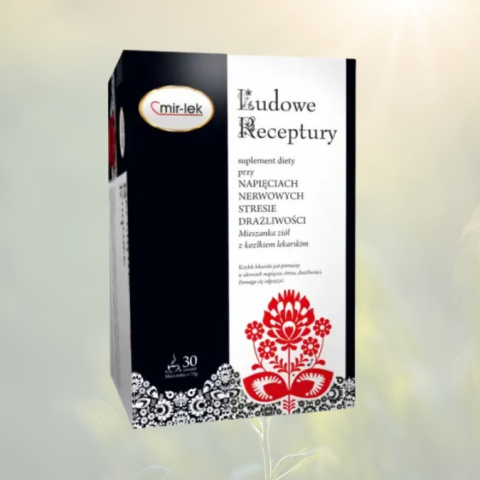 Ludowe Receptury - Napięcia Nerwowe, Stres, Drażliwość, mieszanka ziół z kozłkiem lekarskim, Mir-Lek, 30 saszetek Ludowe Receptury - Napięcia Nerwowe, Stres, Drażliwość, mieszanka ziół z kozłkiem lekarskim, Mir-Lek, 30 saszetek