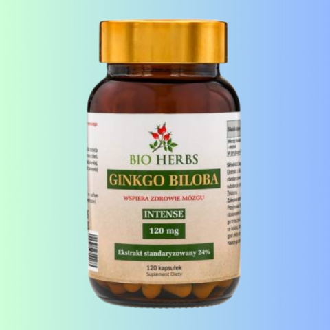 Ginkgo Biloba SUPER MOCNA - wspiera zdrowie mózgu, ekstrakt 24%, Bio Herbs, 120 kapsułek Ginkgo Biloba SUPER MOCNA - wspiera zdrowie mózgu, ekstrakt 24%, Bio Herbs, 120 kapsułek