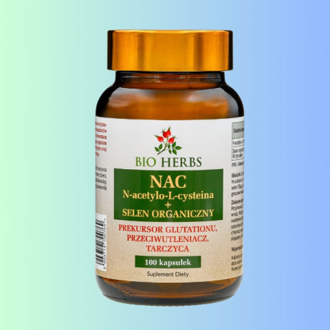 NAC - N-acetylo-L-cysteina + selen organiczny, Bio Herbs, 100 kapsułek NAC - N-acetylo-L-cysteina + selen organiczny, Bio Herbs, 100 kapsułek