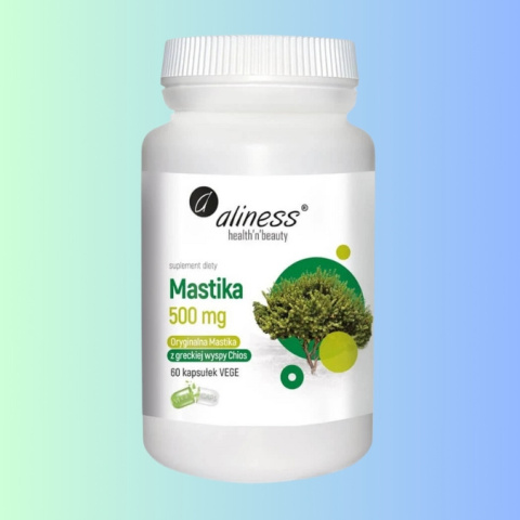 Mastika - Żywica z Drzewa Pistacji Kleistej Aliness 60 kapsułek - naturalne wsparcie układu pokarmowego Mastika - Żywica z Drzewa Pistacji Kleistej Aliness 60 kapsułek - naturalne wsparcie układu pokarmowego