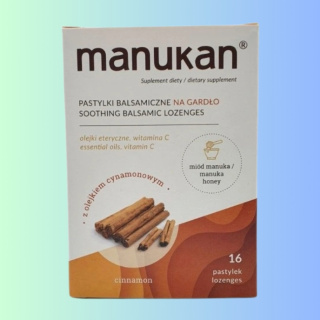 Manukan - pastylki balsamiczne na gardło z olejkiem cynamonowym, Alba Thyment, 16 pastylek
