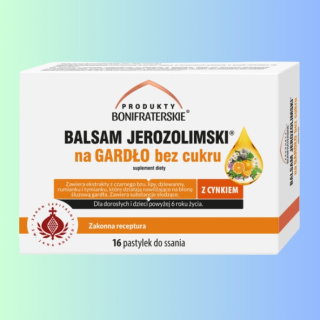 Balsam Jerozolimski na Gardło bez cukru - z cynkiem, Produkty Bonifraterskie, 16 pastylek do ssania
