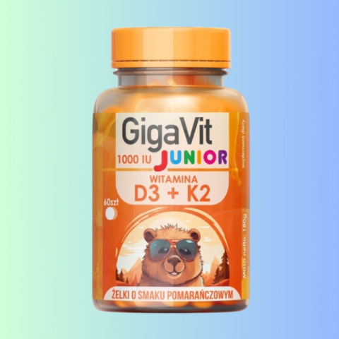 GigaVit Junior Witamina D3+K2 1000iu - żelki o smaku pomarańczowym, Asepta, 60 szt GigaVit Junior Witamina D3+K2 1000iu - żelki o smaku pomarańczowym, Asepta, 60 szt
