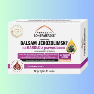 Balsam Jerozolimski na GARDŁO z prawoślazem, Produkty Bonifraterskie, 32 pastylki do ssania