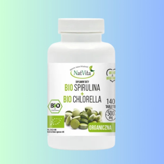 BIO Spirulina + BIO Chlorella - organiczna, NatVita, 140 tabletek