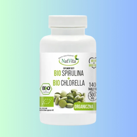 BIO Spirulina + BIO Chlorella - organiczna, NatVita, 140 tabletek BIO Spirulina + BIO Chlorella - organiczna, NatVita, 140 tabletek