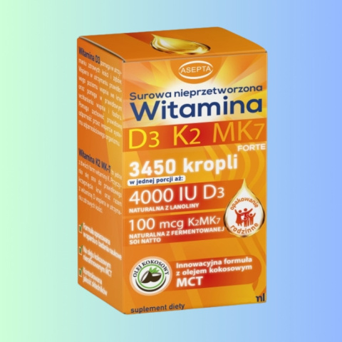Witamina D3 K2 MK7 Asepta z olejem MCT - 960 kropli na ponad 10 miesięcy, 30ml Witamina D3 K2 MK7 Asepta z olejem MCT - 960 kropli na ponad 10 miesięcy, 30ml
