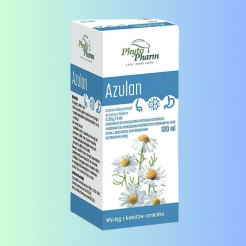 Azulan - Wyciąg z kwiatów rumianku na stany zapalne jamy ustnej, Phyto Pharm, 100ml Azulan - Wyciąg z kwiatów rumianku na stany zapalne jamy ustnej, Phyto Pharm, 100ml