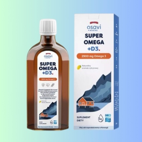 Osavi Super Omega + D3, 2900 mg Omega 3, naturalny aromat cytrynowy, olej, 500 ml