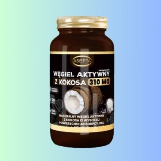 Węgiel Aktywny z Łupin Kokosa – na biegunki i zaparcia, Asepta, 120 kapsułek