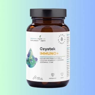 Czystek IMMUNO+ Aura Herbals – odporność, czosnek, jeżówka, cynk, 60 kapsułek