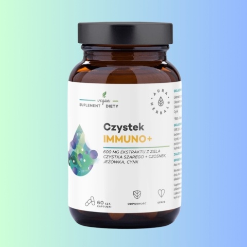 Czystek IMMUNO+ Aura Herbals – odporność, czosnek, jeżówka, cynk, 60 kapsułek