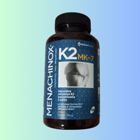 Menachinox K2 MK-7 z Natto, XenicoPharma, 120 kapsułek – suplement diety wspierający zdrowe kości i prawidłowe krzepnięcie krwi
