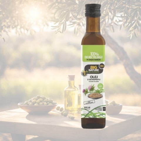 Olej z ostropestu – nierafinowany 500 ml, naturalne wsparcie wątroby – Big Nature