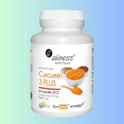 Aliness Curcumin C3 Plus – kurkumina z kurkumy 500 mg i piperyną, wsparcie codziennej diety, 60 kapsułek VEGE