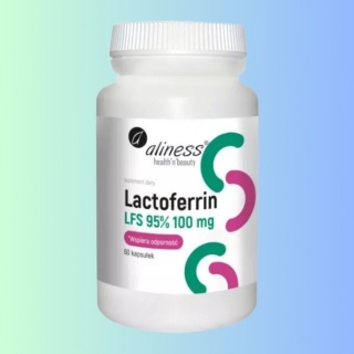 Aliness Lactoferrin LFS 90% 100 mg – laktoferyna z witaminą C na uzupełnienie diety i wsparcie odporności, 60 kapsułek