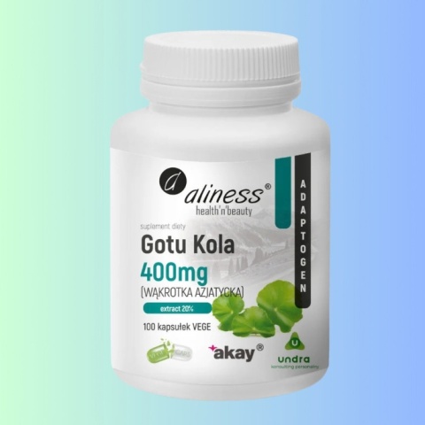 Gotu Kola 400 mg na pamięć, koncentrację i stres Aliness 100 kapsułek VEGE