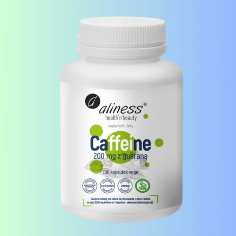 Kofeina 200 mg + guarana Aliness – koncentracja, czujność i energia 100 kapsułek VEGE