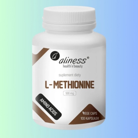 L-Metionina 500 mg Aliness – aminokwas siarkowy dla osób na diecie roślinnej, 100 kapsułek VEGE