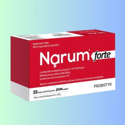 Narum Forte – probiotyk z Narine, Bifidobacterium bifidum i E. coli Nissle 1917 na wsparcie mikrobioty jelitowej 30 kaps.