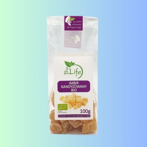 Imbir kandyzowany Bio – Biolife – naturalny przysmak o korzennym smaku, wspierający trawienie i odporność – 100 g