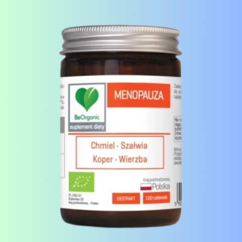 Suplement diety BeOrganic Menopauza dla kobiet – z szałwią – 100 tabletek