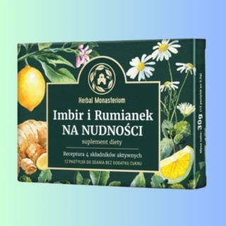 Suplement diety Herbal Monasterium Imbir i Rumianek – na nudności – 30 g
