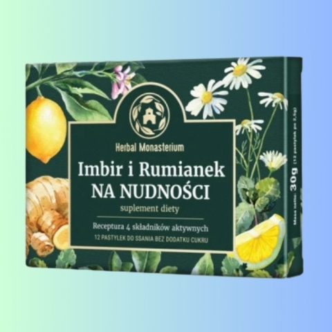 Suplement diety Herbal Monasterium Imbir i Rumianek – na nudności – 30 g