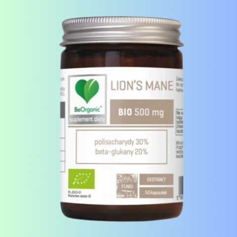 BeOrganic Lion’s Mane Soplówka BIO ekstrakt 30/20 500 mg 50 kapsułek VEGE