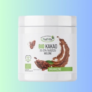 NatVita Kakao BIO mielone 250 g ekologiczne 20–22% tłuszczu naturalne