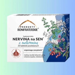 Produkty Bonifraterskie Nervina na Sen z Melatoniną – na skrócenie czasu zasypiania i wsparcie zdrowego snu, 30 tabletek