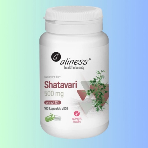 Shatavari 500 mg ekstrakt 30% saponin Aliness – wsparcie kobiecego organizmu 100 kapsułek vege