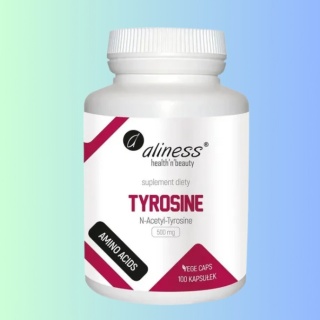 Tyrozyna na koncentrację i sprawność umysłową – N-Acetyl-Tyrosine Aliness 500 mg, 100 kapsułek VEGE